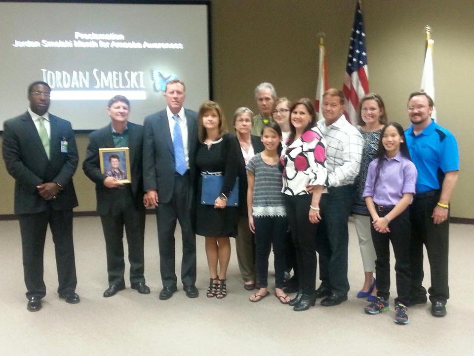 Sanford City council meeting with Mayor Jeff Tripplet presenting the proclamation for Jordan Smelski Month for Amoeba Awareness